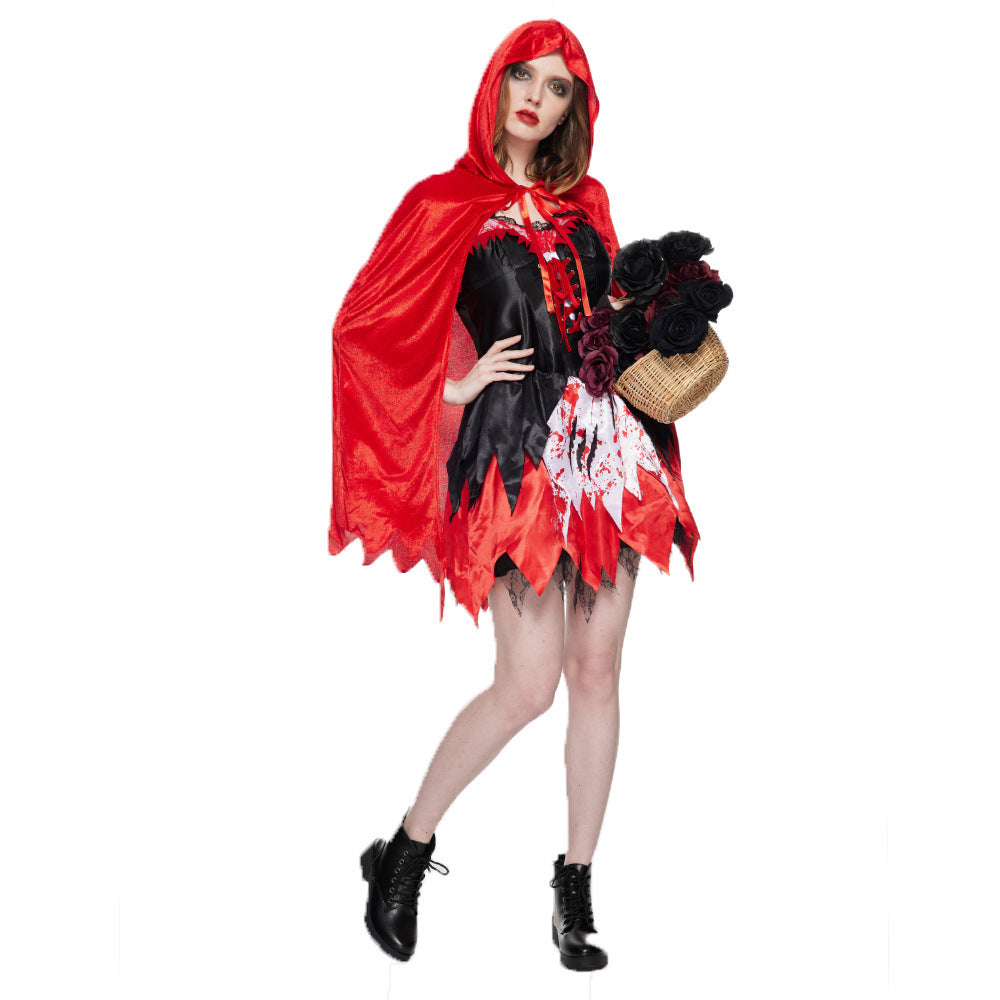 Spot Halloween New Classic Little Red Riding Hood Cosplay Clothes Bloodstain Horror Performance Costumes Witch Suit Dress by http://Loyshop.shop