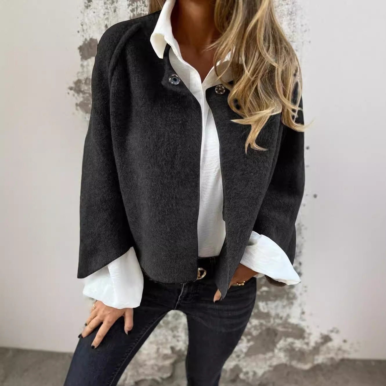 Women's Batwing Sleeve Cardigan Ins Fashion Cropped Jacket Tops Autumn And Winter Loose Short Cashmere Coat by http://Loyshop.shop