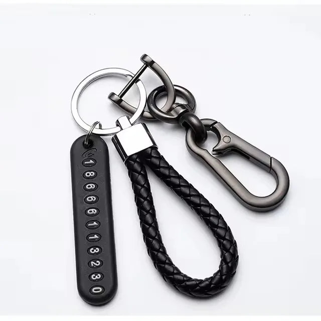 Trendy DIY Mobile Phone Number Plate Pendant Keychain for Men Punk Simple Woven Leather Rope Anti-lost Car Key Chain Accessories - Http:// Lolyshop.shop