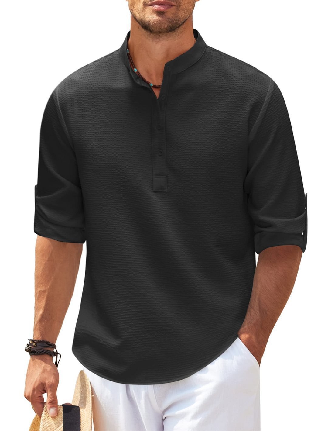 Stand Collar Button Shirt Summer Pineapple Texture Shirt Casual Top Men's Clothing by http://Lolyshop.shop