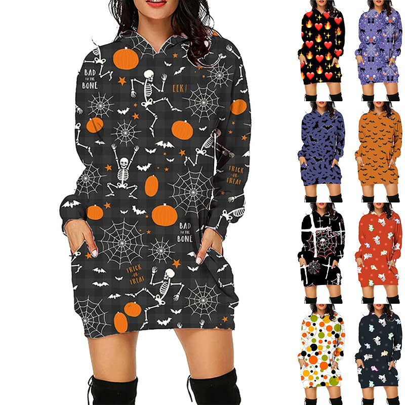 Halloween Print Long Hoodie With Pockets Sweater Long Sleeve Clothes Women by http://Loyshop.shop