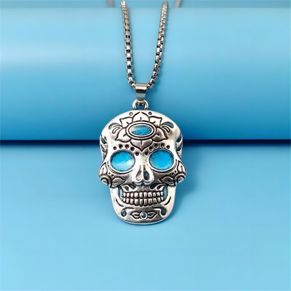 Halloween Luminous Skull Necklace With Day Of The Dead Lotus Pattern Personality Clavicle Necklace Fashion Jewelry Accessories by http://Lolyshop.shop