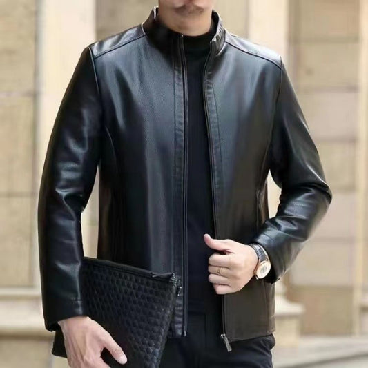 Leather Jacket For Middle-aged Men Leather Clothing With Stand Collar Men Fleece-lined by http://Lolyshop.shop
