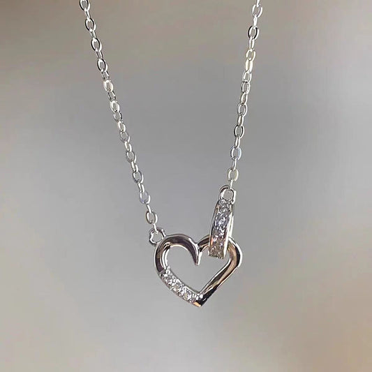 Silver Sweet Special-interest Design Diamond Love Necklace
