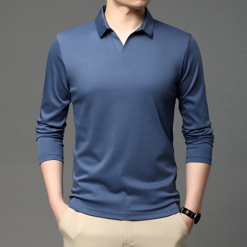 Men's Solid Color Shirt Casual Cotton Lapel Long Sleeve Top by http://Loyshop.shop