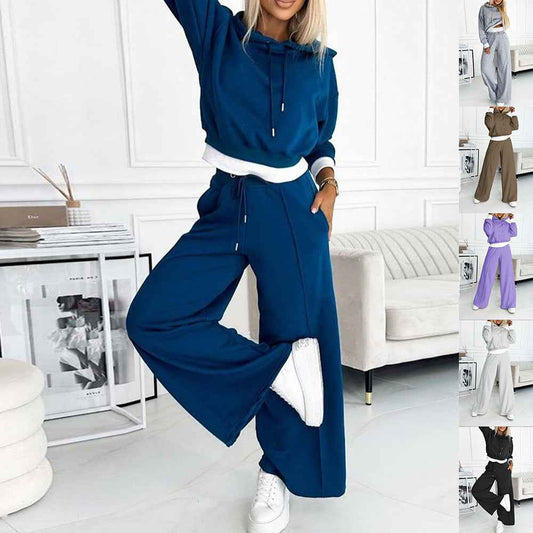 Women's Hoodie Suit Sporty Casual Long-Sleeved Hooded Sweatshirt And Drawstring Pocket Sweatpants Fashion Commuter Trousers Set Outfit Clothing