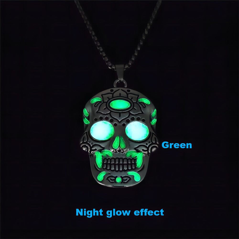 Halloween Luminous Skull Necklace With Day Of The Dead Lotus Pattern Personality Clavicle Necklace Fashion Jewelry Accessories by http://Lolyshop.shop