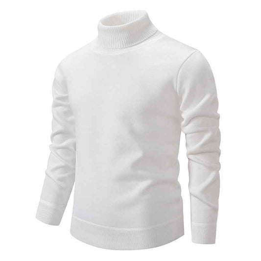 Men's Turtleneck Pullover Sweater Fashion Solid Color Fleece Lined Knitted Long-sleeved Top Clothing