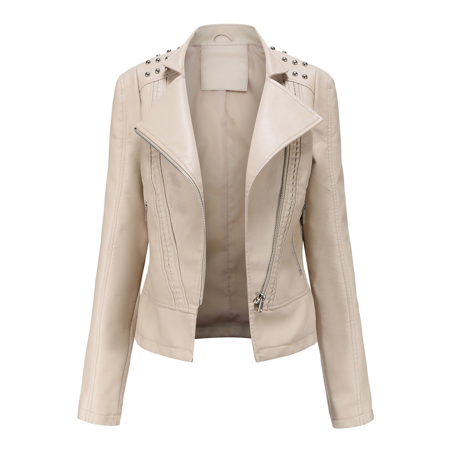 Beaded Leather Women's Long-sleeved Fashion Jacket Lapel Motorcycle Clothing Thin Women's Jacket by http://Lolyshop.shop