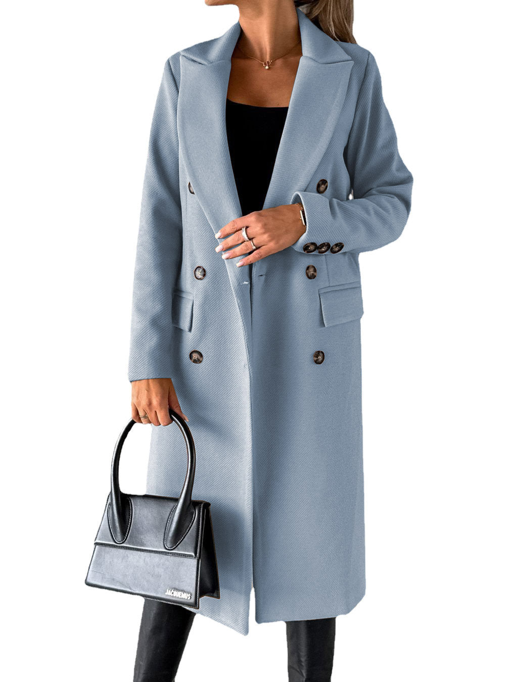 Double Breasted Lapel Coat Winter Fashion Solid Slim Long Jacket Long Sleeve Tops Womens Clothing by http://Loyshop.shop