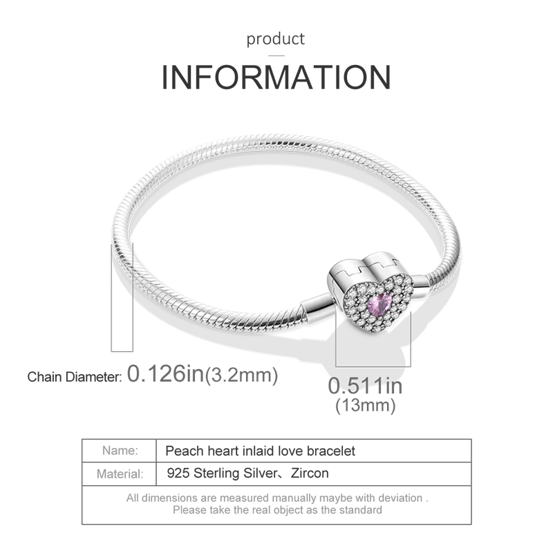 Fashion S925 Silver Plated Peach Heart Love Sparkling Zircon Bracelet For Women Fit DIY Charms Beads Fine DIY Birthday Jewelry by http:// Lolyshop.shop