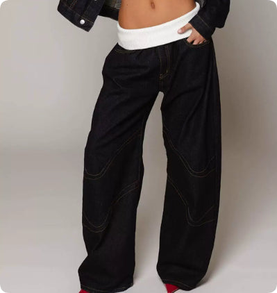 Loose-fitting Straight-leg Jeans With Pockets Fashion Casual Trousers Street-style Pants Women's Clothing