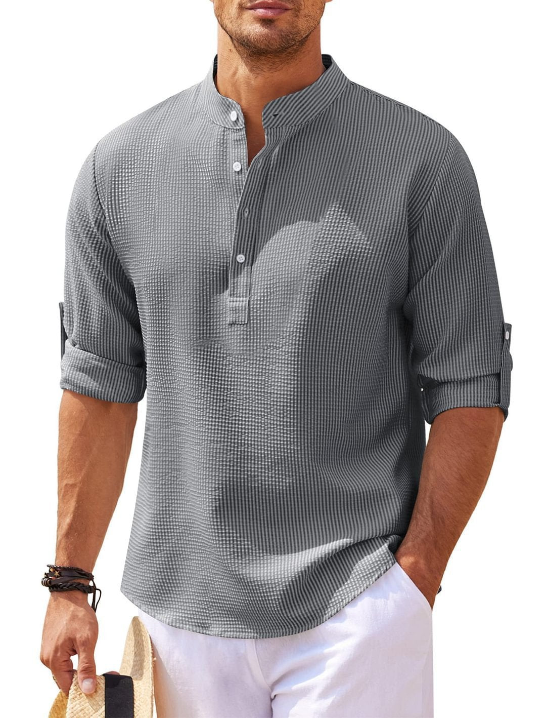 Stand Collar Button Shirt Summer Pineapple Texture Shirt Casual Top Men's Clothing by http://Lolyshop.shop