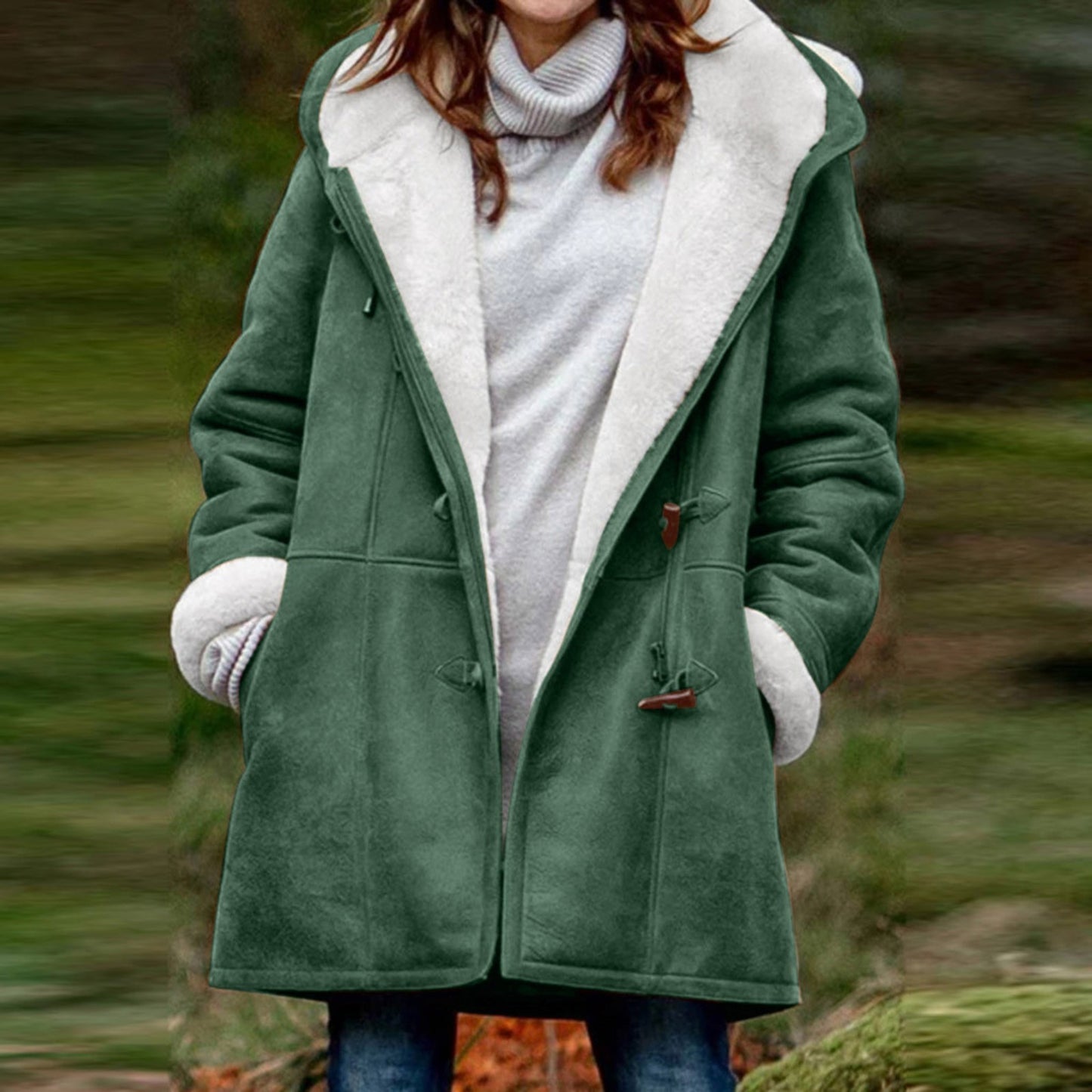 Winter Button Coat Fashion Warm Hooded Jacket With Pockets Women's Clothing - Http:// Lolyshop.shop