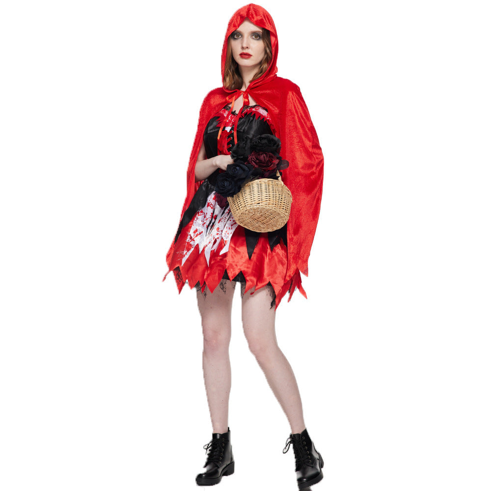 Spot Halloween New Classic Little Red Riding Hood Cosplay Clothes Bloodstain Horror Performance Costumes Witch Suit Dress by http://Loyshop.shop