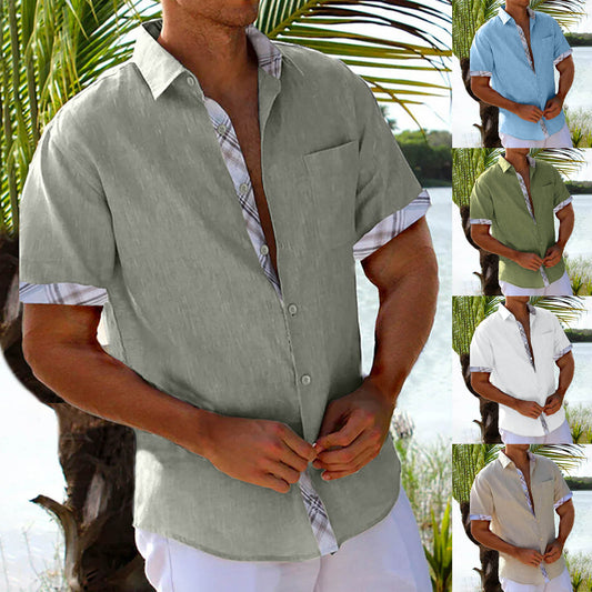 Vacation Short Sleeve Shirts With Plaid Side Summer Hawaii Beach Top Mens Clothing by http://Lolyshop.shop