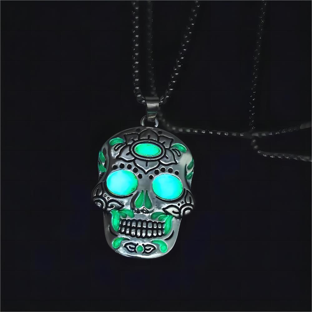 Halloween Luminous Skull Necklace With Day Of The Dead Lotus Pattern Personality Clavicle Necklace Fashion Jewelry Accessories by http://Lolyshop.shop