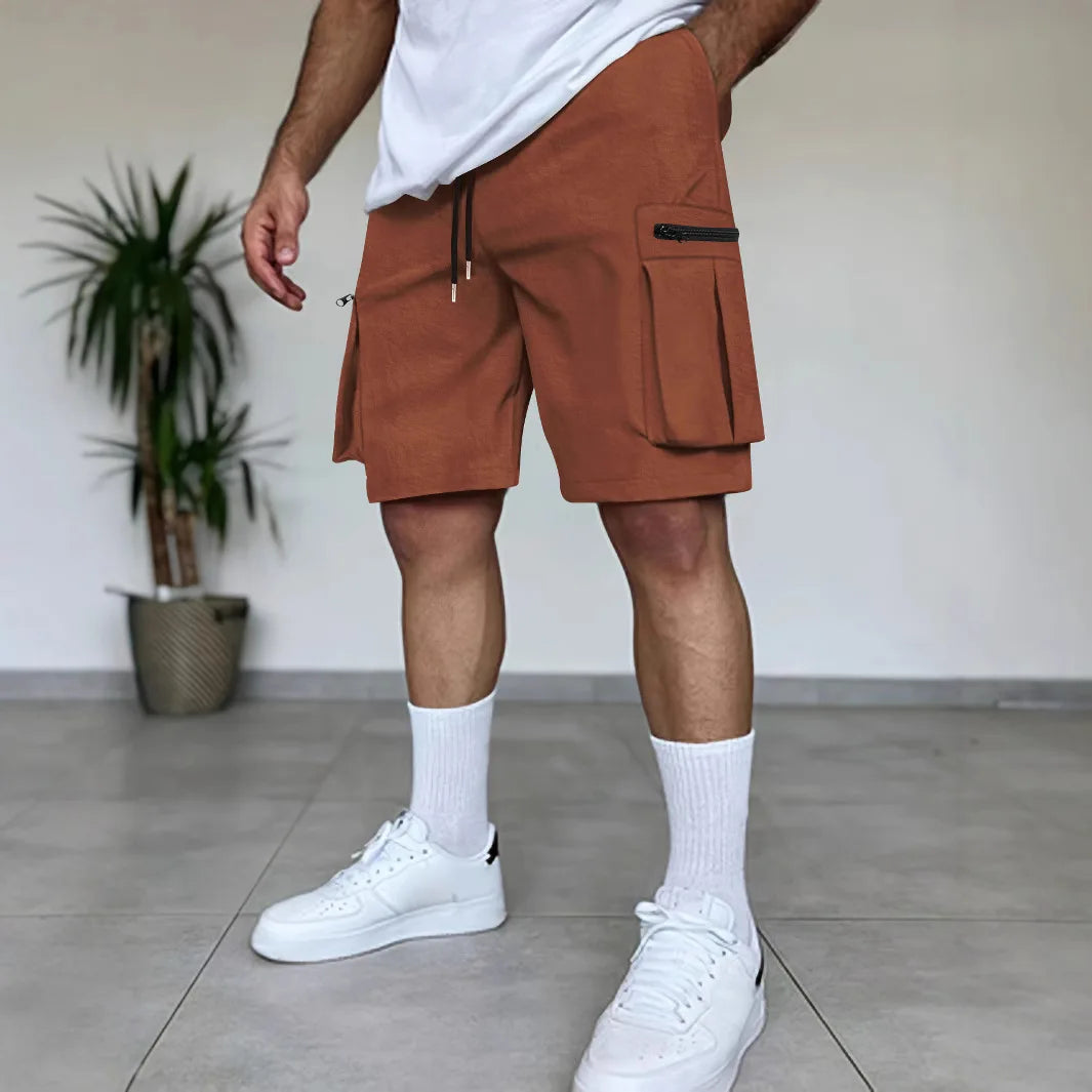 Summer new solid-color high-quality short men's casual mountain-style multi-pocket shorts, workwear lightweight capcropped pants - Http:// Lolyshop.shop