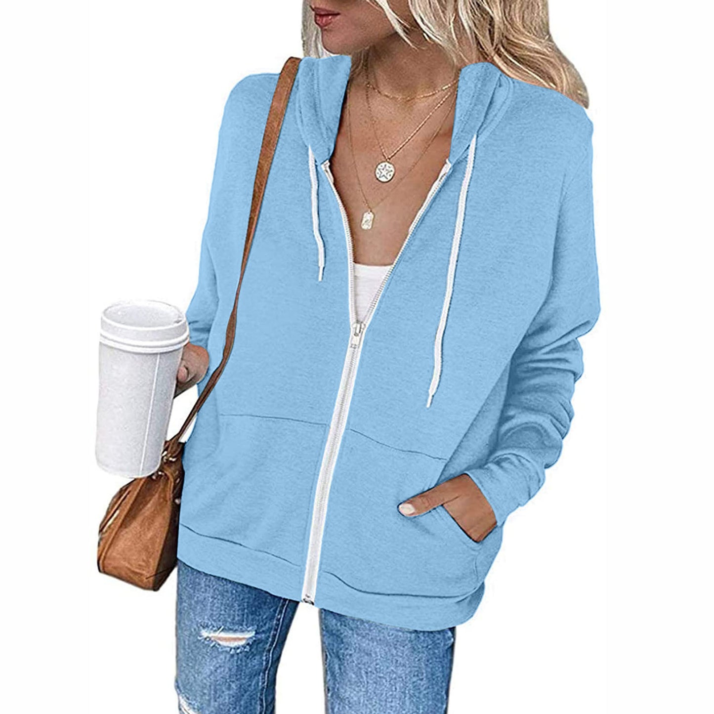 Pocket Drawstring Hooded Zipper Padded Cardigan