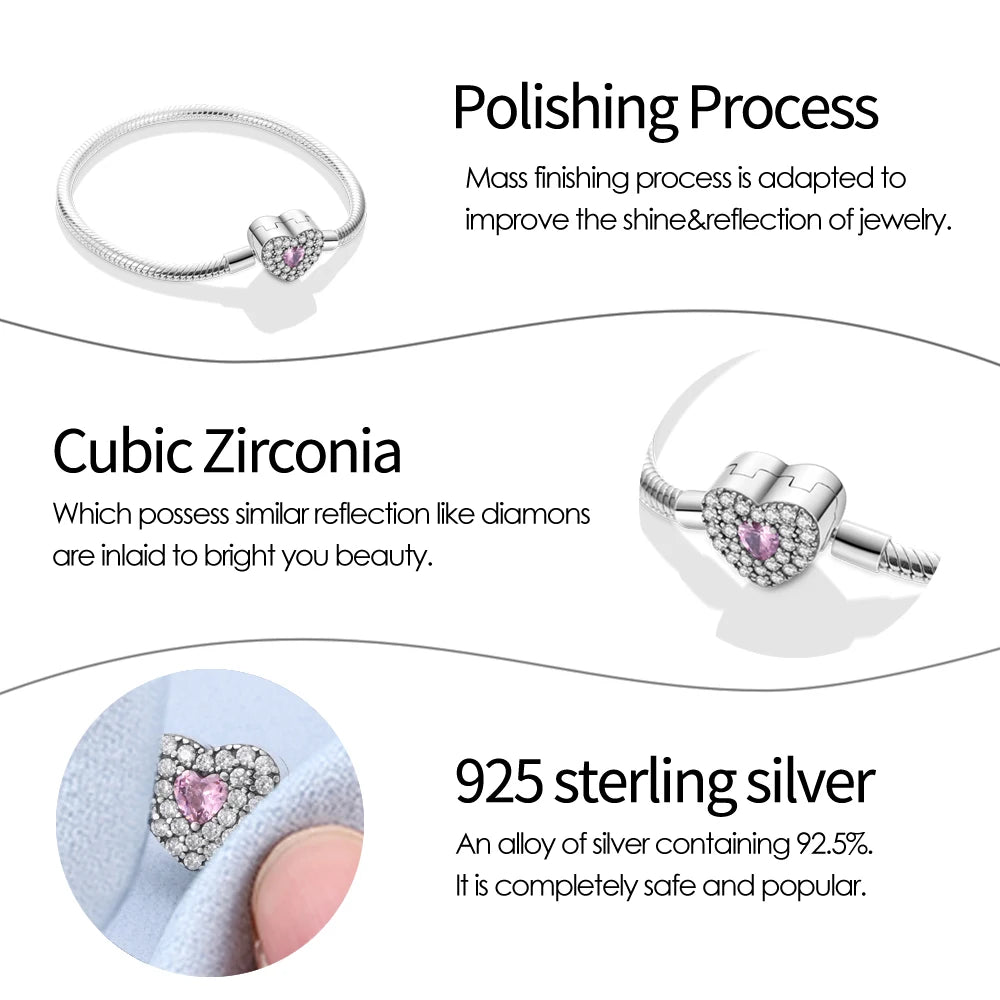 Fashion S925 Silver Plated Peach Heart Love Sparkling Zircon Bracelet For Women Fit DIY Charms Beads Fine DIY Birthday Jewelry by http:// Lolyshop.shop