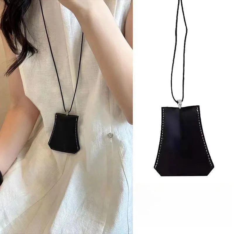 Simple Personalized Multifunctional Leather Sunglasses Clip Organizer Necklace Creative Cute Pouch Pendant Sweater Chain Jewelry