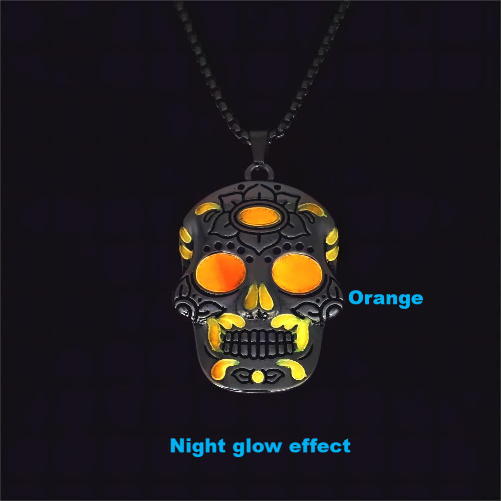 Halloween Luminous Skull Necklace With Day Of The Dead Lotus Pattern Personality Clavicle Necklace Fashion Jewelry Accessories by http://Lolyshop.shop