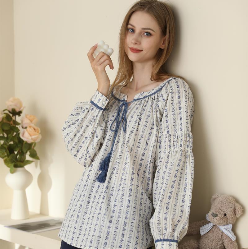 Pyjamas Female Korean Version Stripes Solid Color Simple Wind Comfortable Long Sleeve Set Cotton Home Wear Can Be Worn by http://Lolyshop.shop