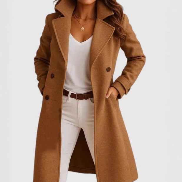 Single-breasted Mid-length Coat With Pockets Fashion Elegant Lapel Jacket Casual Long-sleeved Top Outwear Women's Clothing