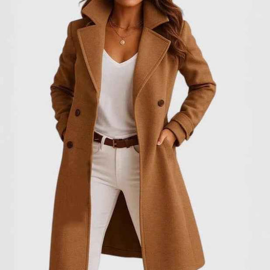 Single-breasted Mid-length Coat With Pockets Fashion Elegant Lapel Jacket Casual Long-sleeved Top Outwear Women's Clothing