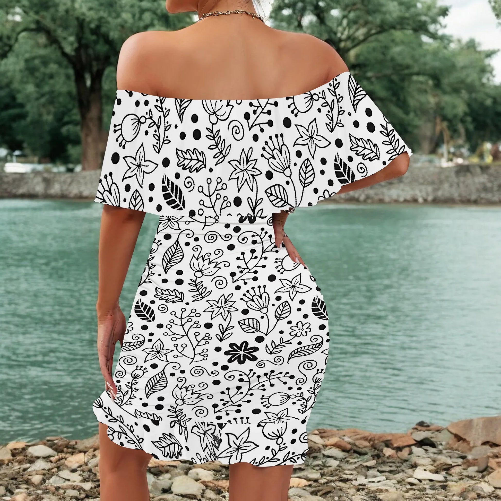 Women's 2025 Spring/Summer New Customized Casual Loose Swinging Collar Shoulder Printed Flower Strap Dress by http:// Lolyshop.shop