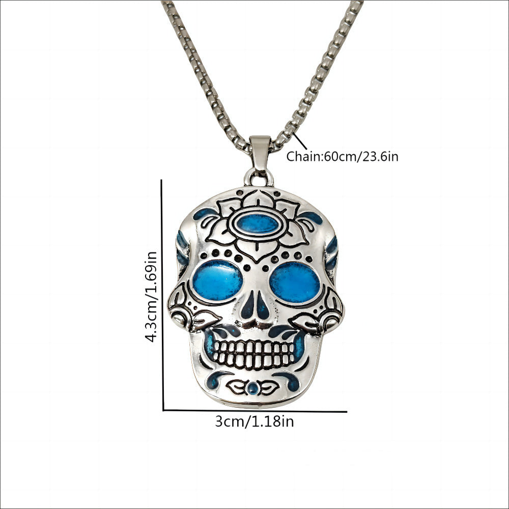 Halloween Luminous Skull Necklace With Day Of The Dead Lotus Pattern Personality Clavicle Necklace Fashion Jewelry Accessories by http://Lolyshop.shop