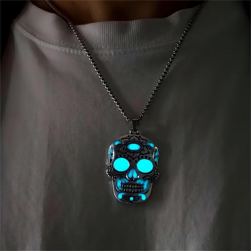 Halloween Luminous Skull Necklace With Day Of The Dead Lotus Pattern Personality Clavicle Necklace Fashion Jewelry Accessories by http://Lolyshop.shop
