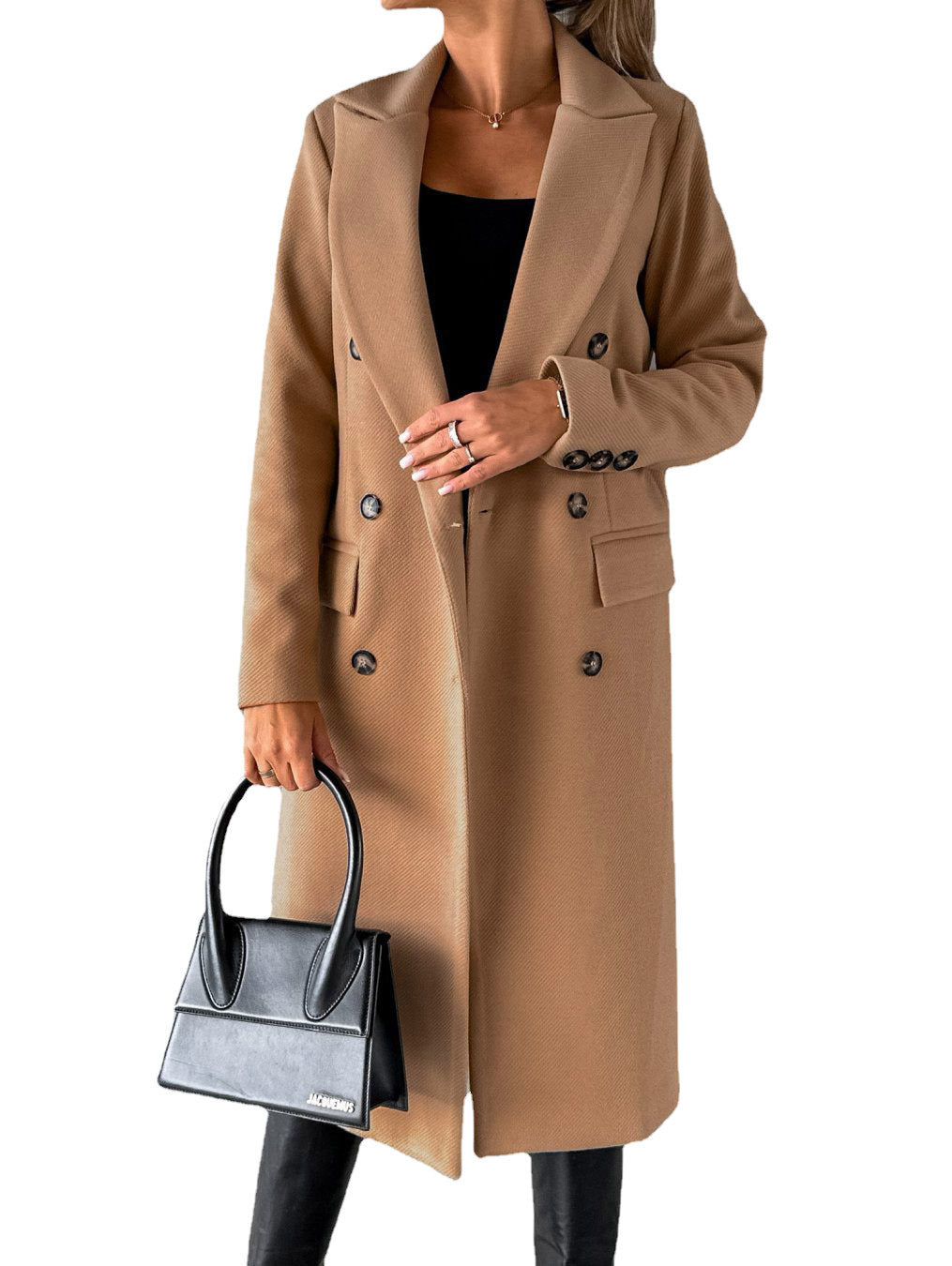 Double Breasted Lapel Coat Winter Fashion Solid Slim Long Jacket Long Sleeve Tops Womens Clothing by http://Loyshop.shop