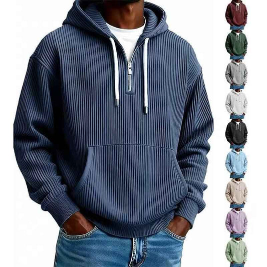 Men's Solid-Colored Corduroy Long-Sleeve Hoodie For Sports And Casual Wear