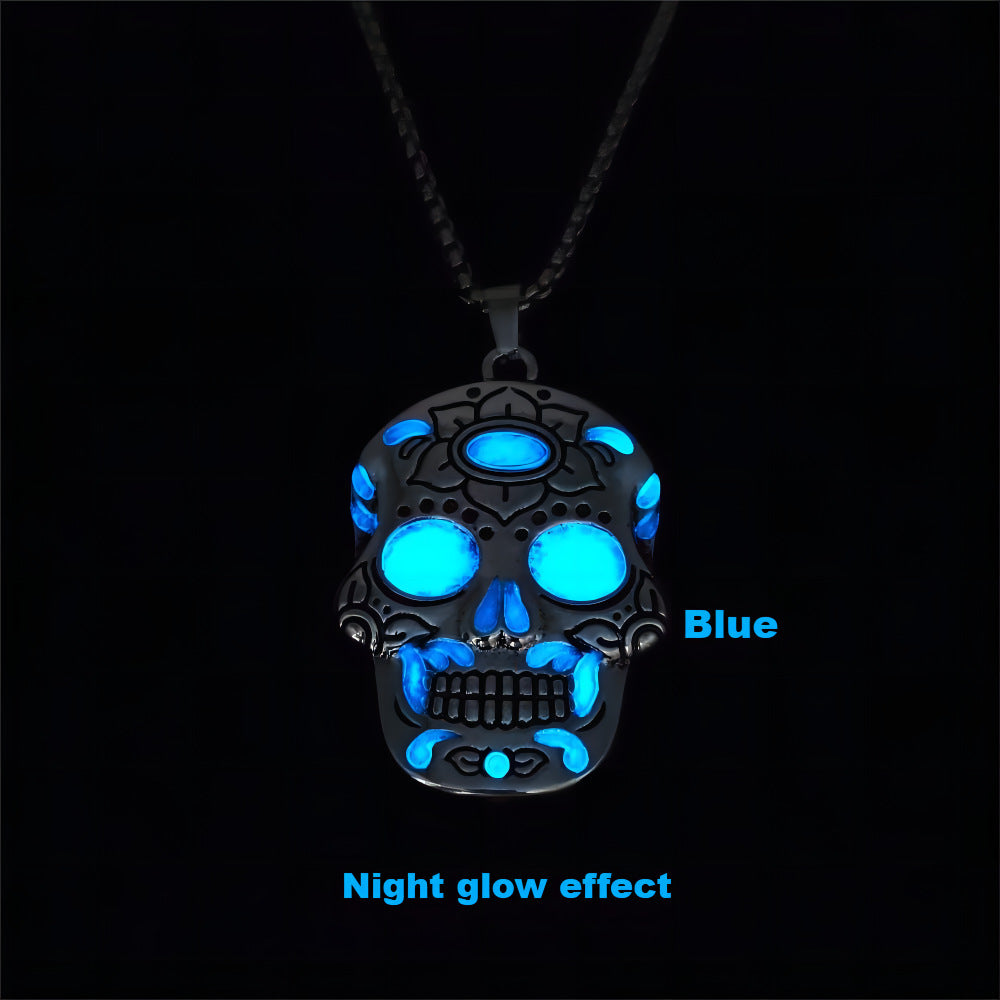 Halloween Luminous Skull Necklace With Day Of The Dead Lotus Pattern Personality Clavicle Necklace Fashion Jewelry Accessories by http://Lolyshop.shop