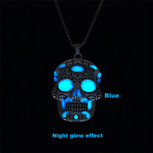 Halloween Luminous Skull Necklace With Day Of The Dead Lotus Pattern Personality Clavicle Necklace Fashion Jewelry Accessories by http://Lolyshop.shop