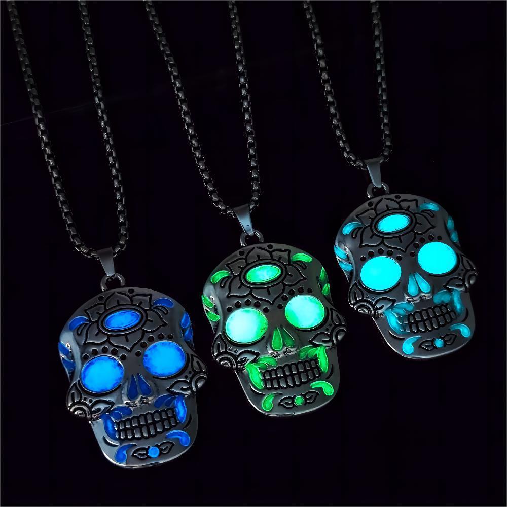 Halloween Luminous Skull Necklace With Day Of The Dead Lotus Pattern Personality Clavicle Necklace Fashion Jewelry Accessories by http://Lolyshop.shop
