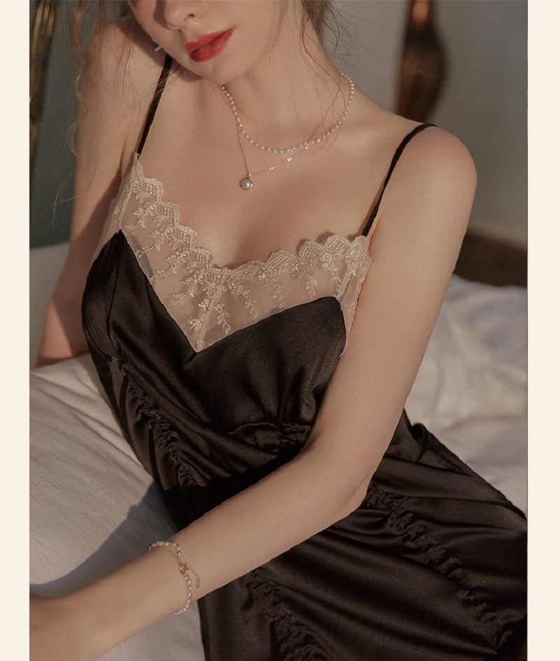 Lace Ice Silk Sling Adjustable Drawstring Nightdress